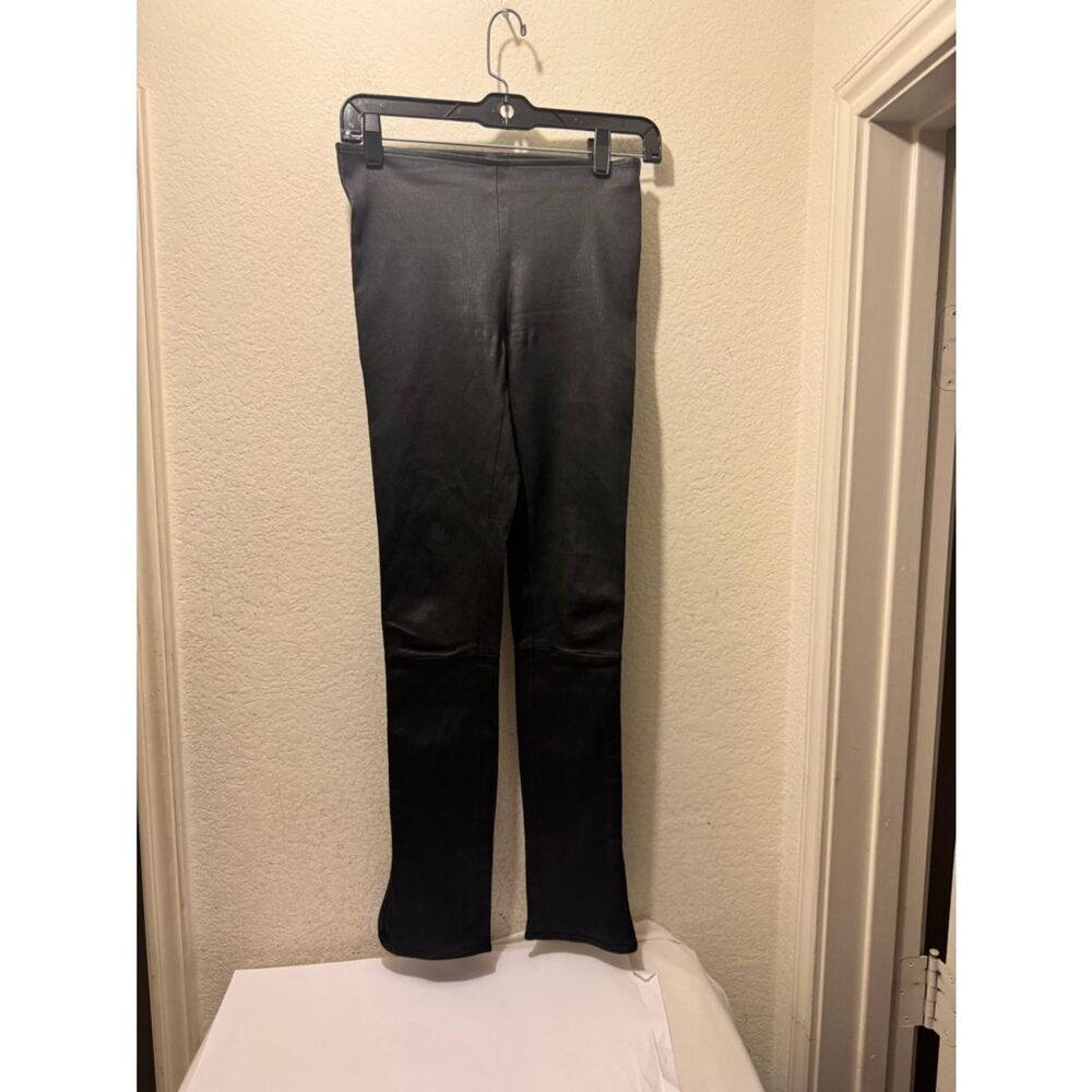 The Row Lakun Black lambskin Leather Leggings slit hem size XS